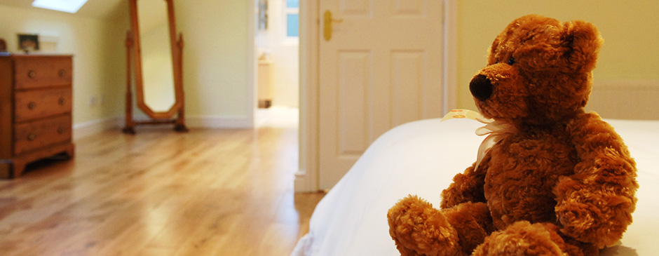 Teddy bear in loft conversion bedroom